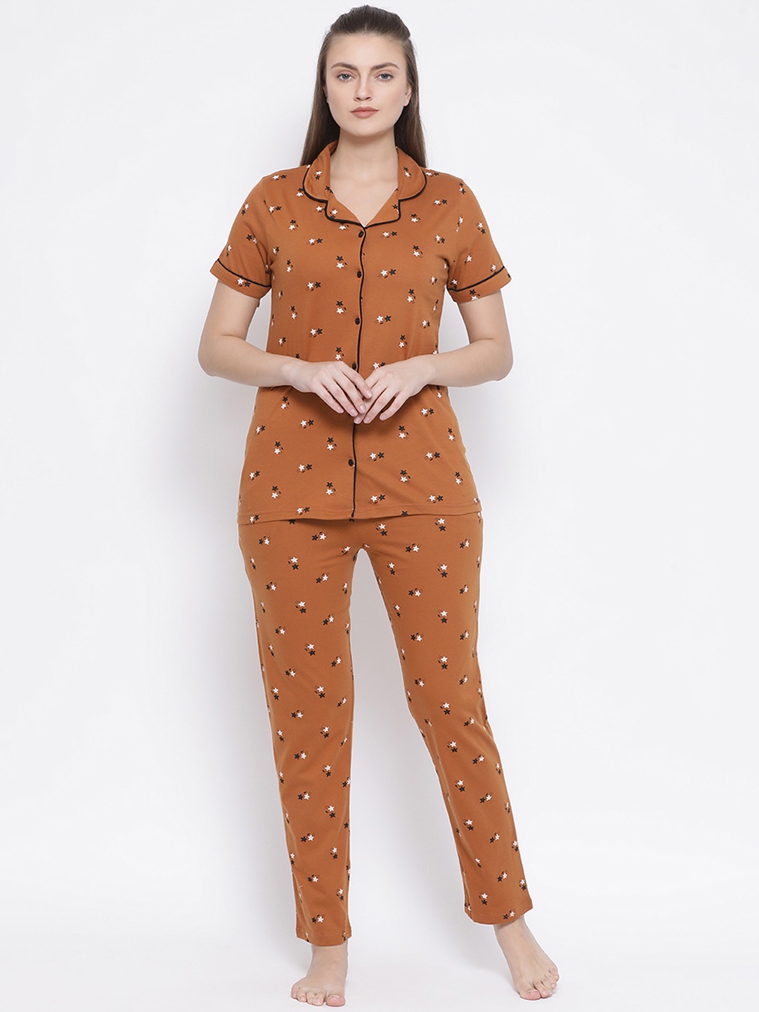 

Kanvin Women Brown Printed Night suit