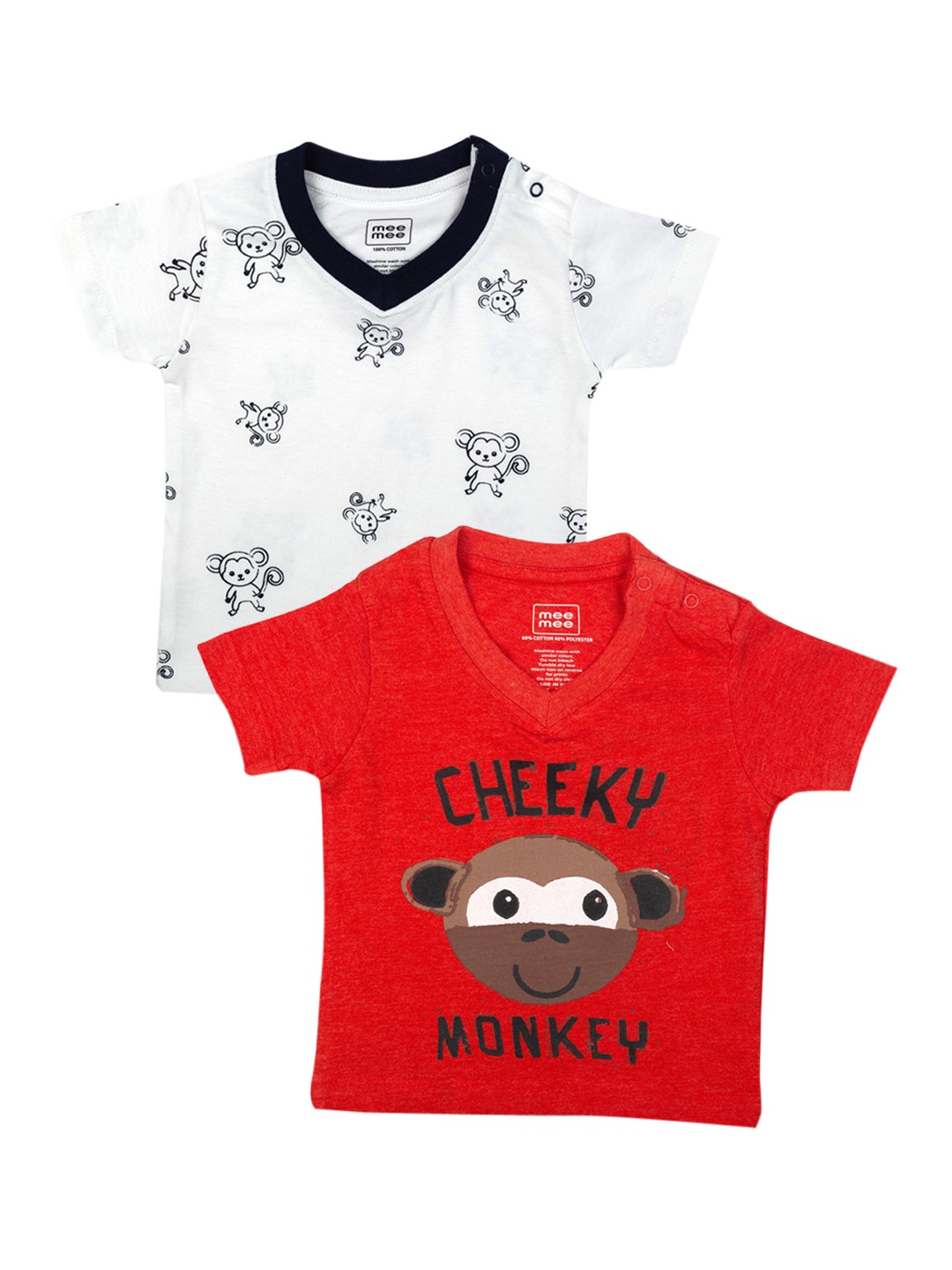 

MeeMee Boys Pack Of 2 Printed V-Neck Pure Cotton T-shirt, White