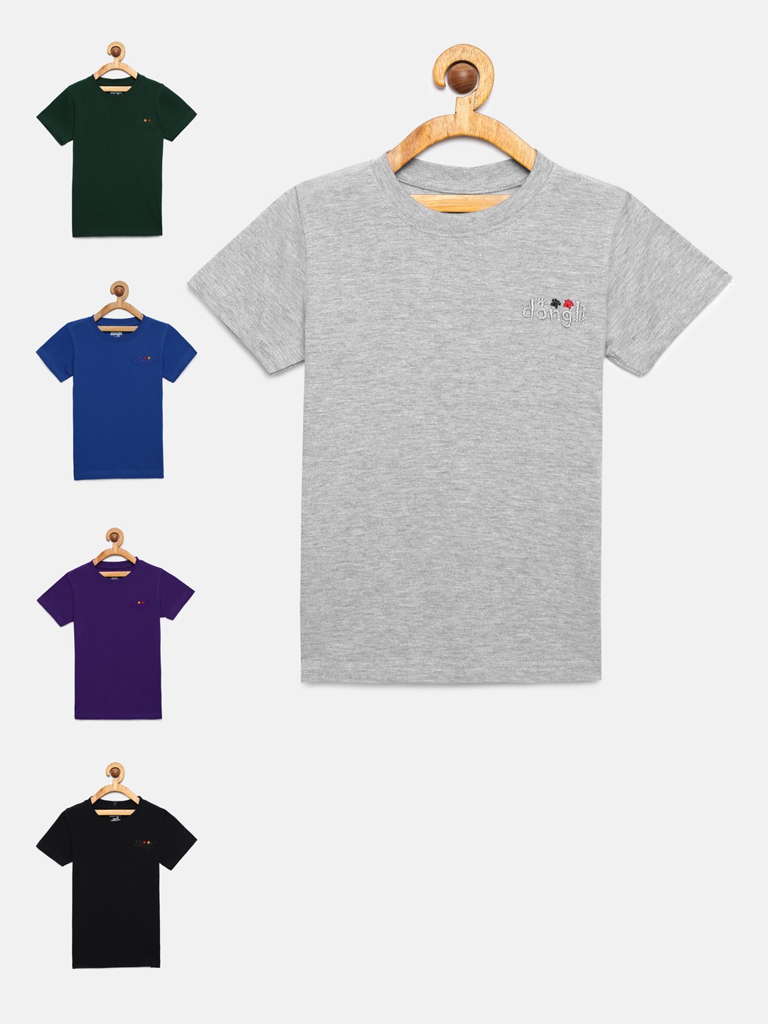 

dongli Boys Multicoloured Pack of 5 Solid Round Neck T-shirts, Multi