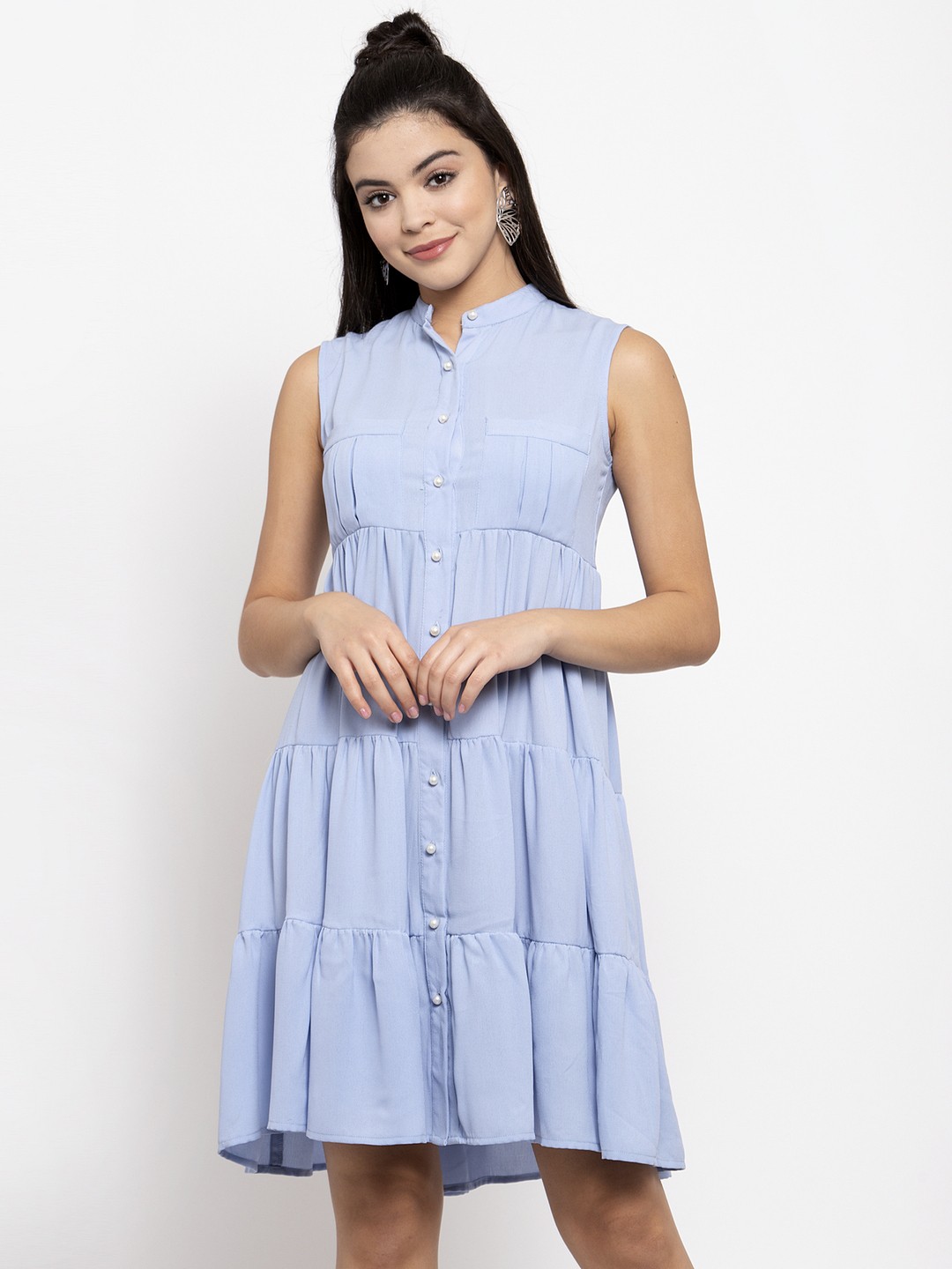 

KASSUALLY Women Blue Solid Shirt Dress