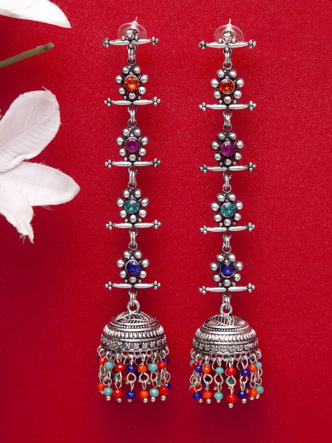 

Moedbuille Brass Plated & Silver-Toned Handcrafted Dome Shaped Jhumkas