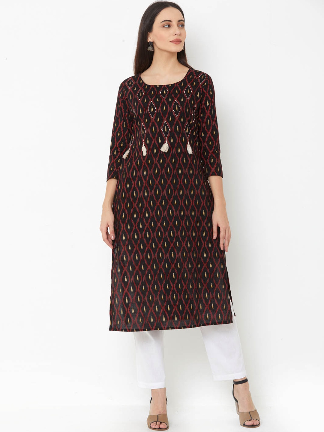 

FASHOR Women Black Printed A-Line Kurta