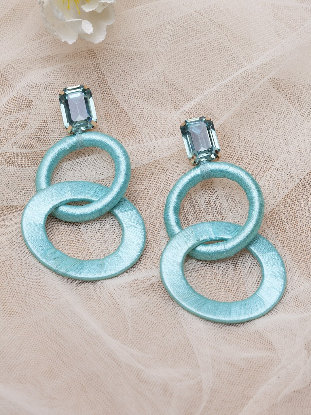 

Madame Turquoise Blue Rose Gold-Plated Circular Drop Earrings