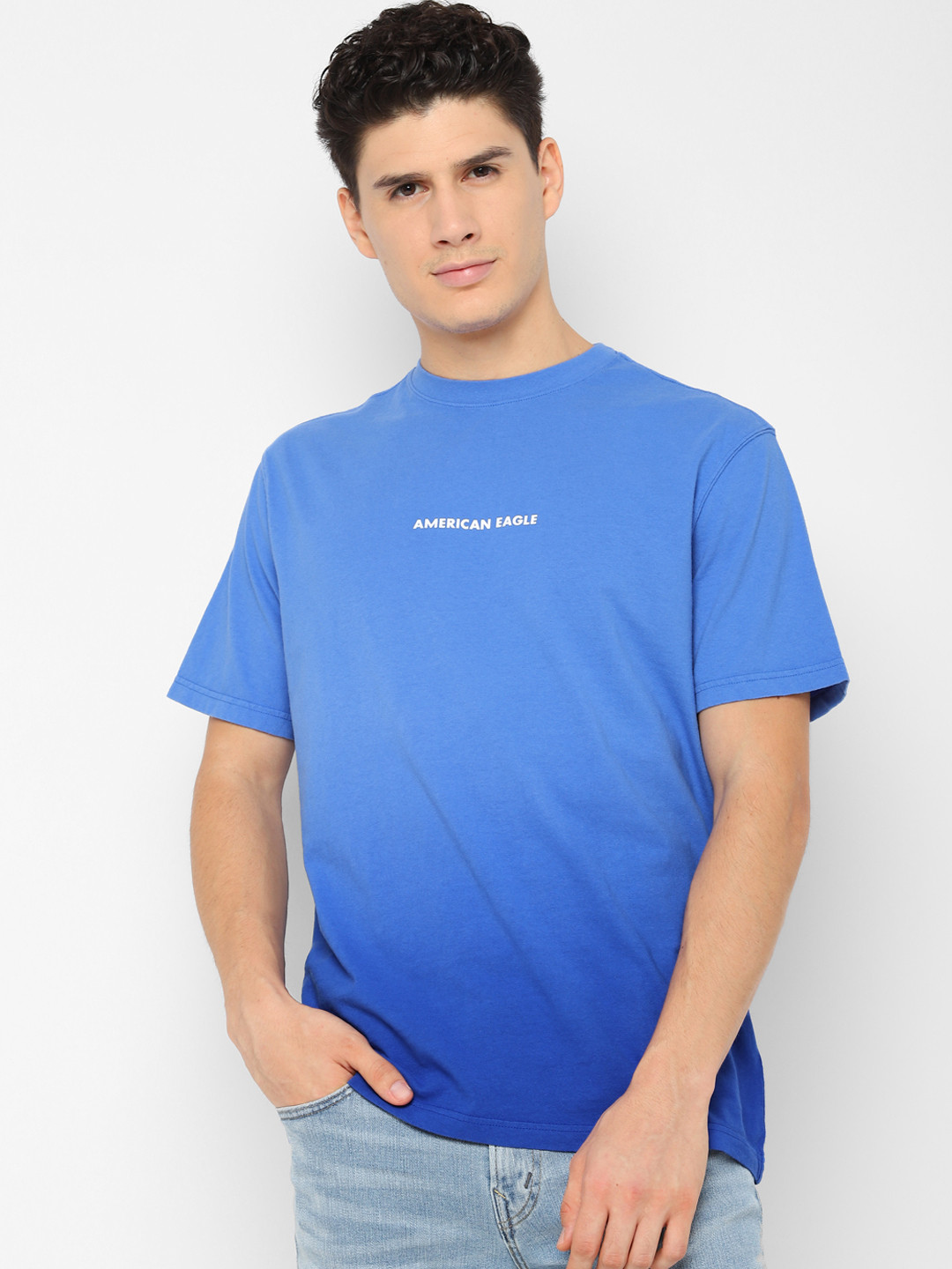 

AMERICAN EAGLE OUTFITTERS Men Blue & White Printed Round Neck T-shirt