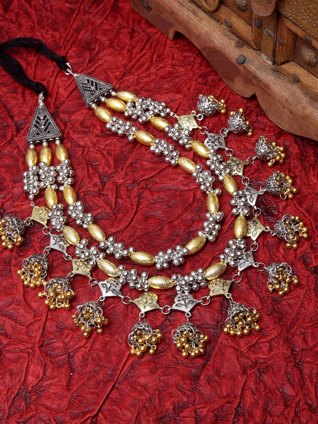 

Moedbuille Gold-Toned & German Silver Brass-Plated Handcrafted Statement Necklace
