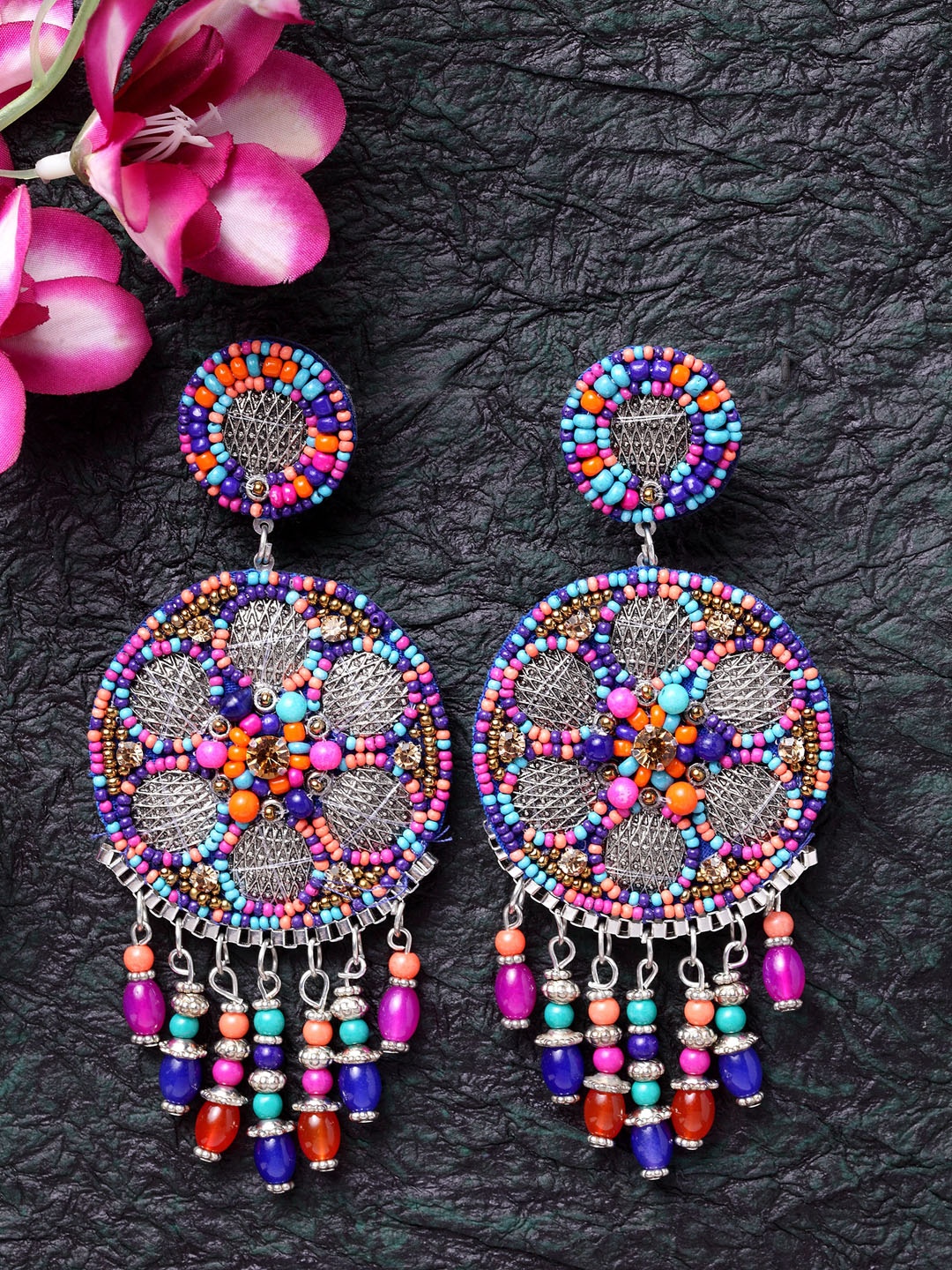 

Moedbuille Multicoloured Contemporary Brass-Plated Afghan Drop Earrings, Multi