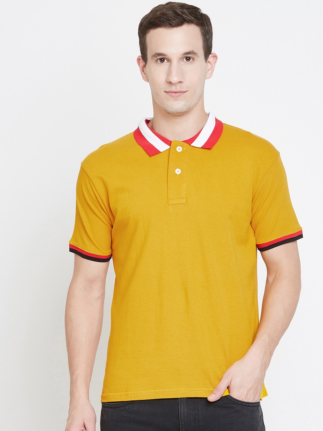 

The Dry State Men Mustard Yellow Solid Polo Collar T-shirt