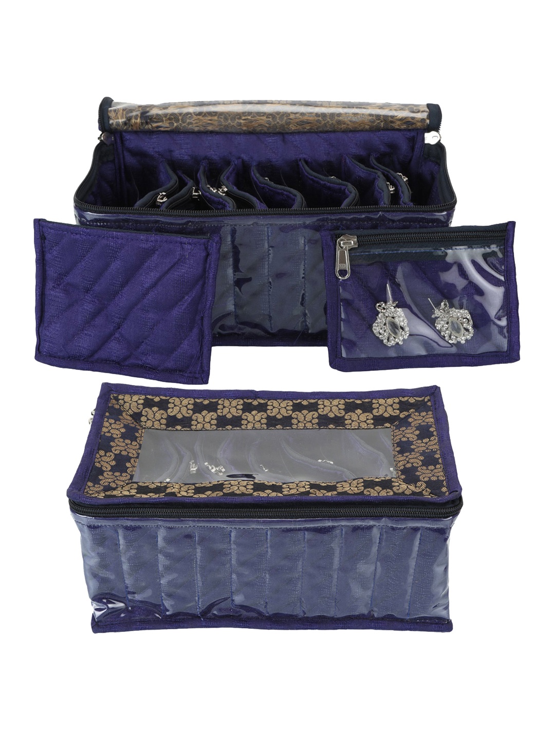 Kuber Industries Blue Solid 2 Pieces Jewellery Organizers With 10 Pouches