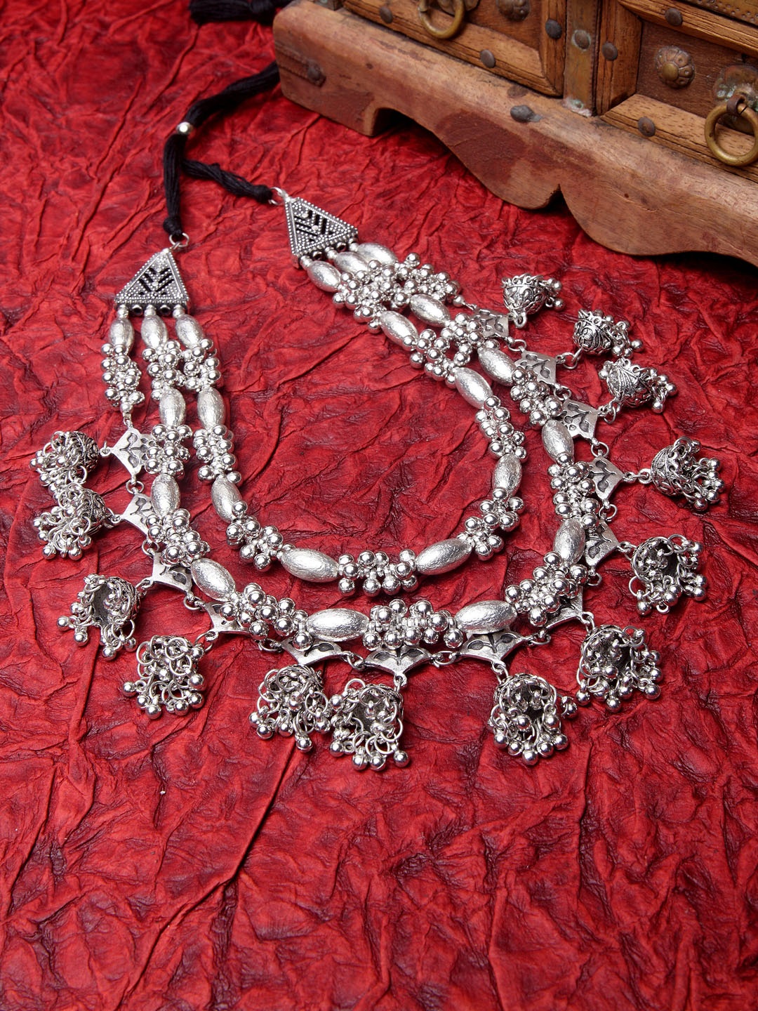 

Moedbuille Multi Layered Handcrafted Antique Oxidised Necklace, Silver