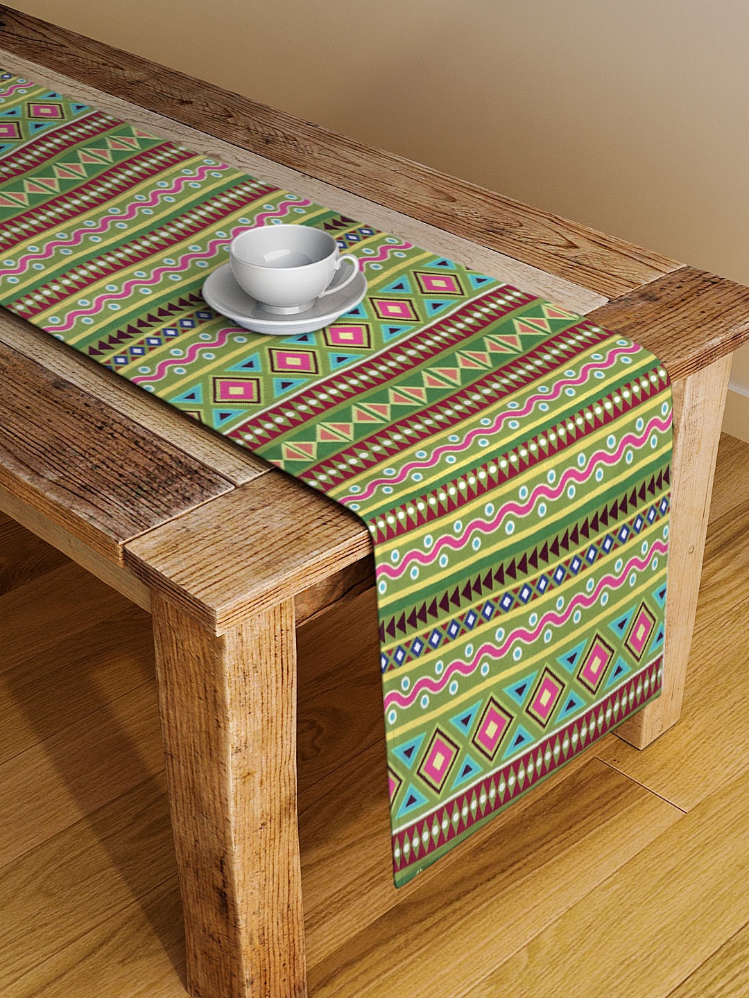 

Alina decor Green & Pink Geometric Digital Printed Table Runner