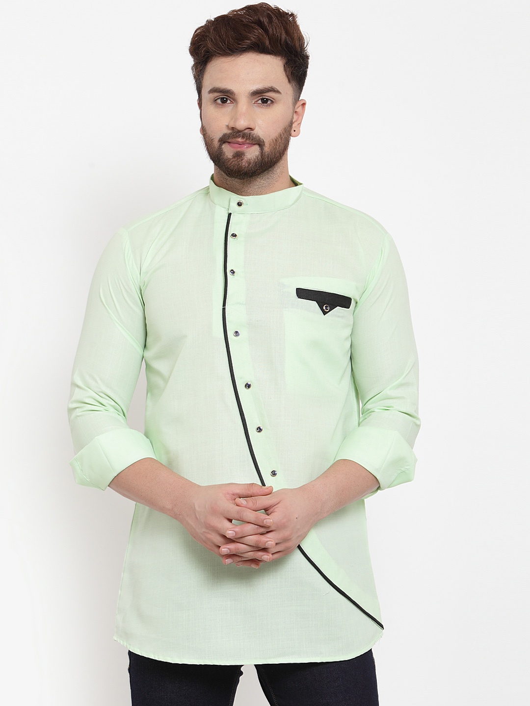 

Benstoke Men Lime Green Solid Straight Kurta
