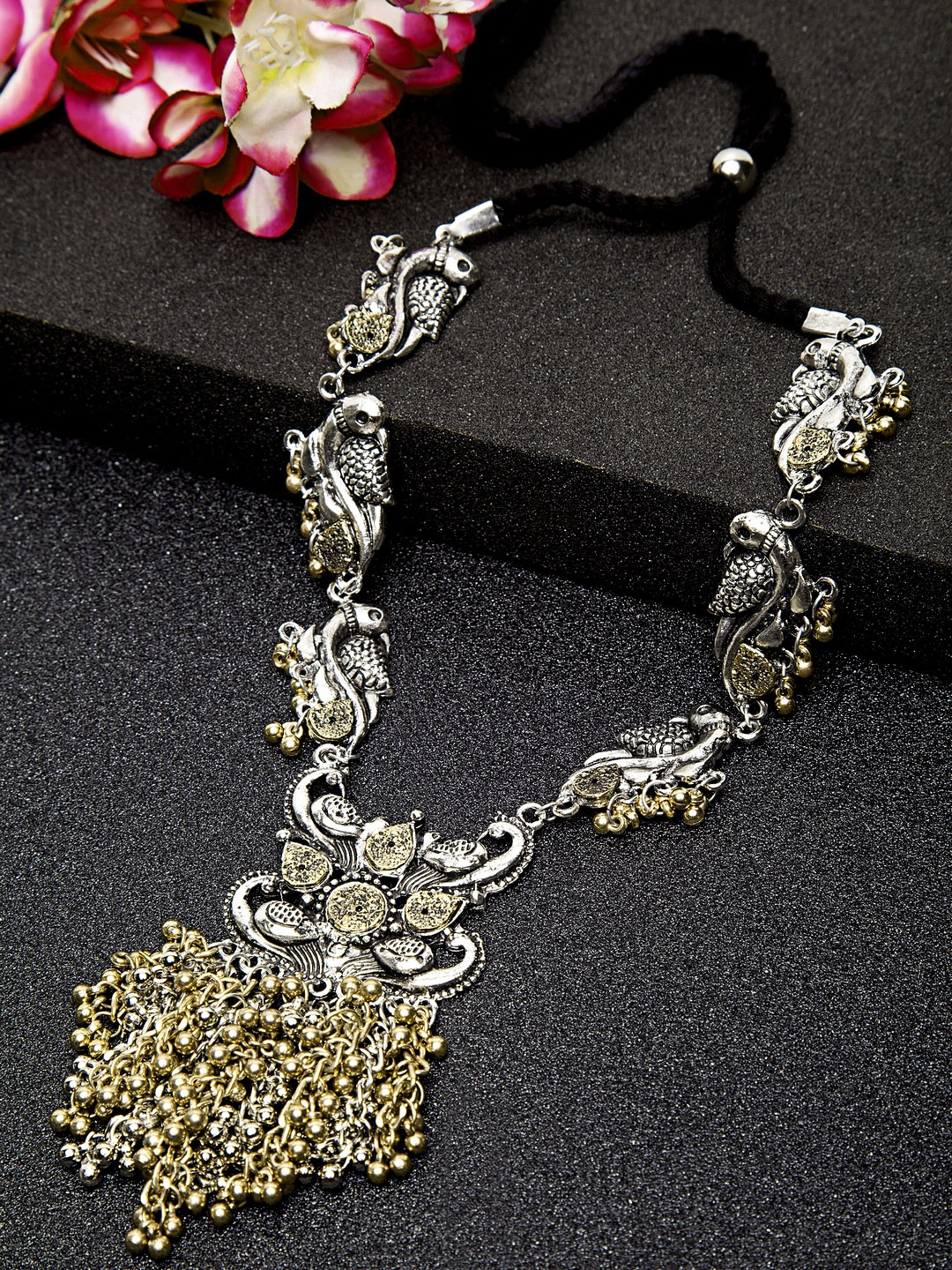 

Moedbuille Silver-Toned & Gold-Toned Handcrafted Afghan Design Temple Necklace