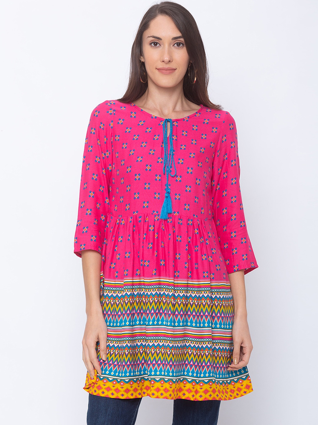 

Globus Women's Pink & Blue Printed Tunic