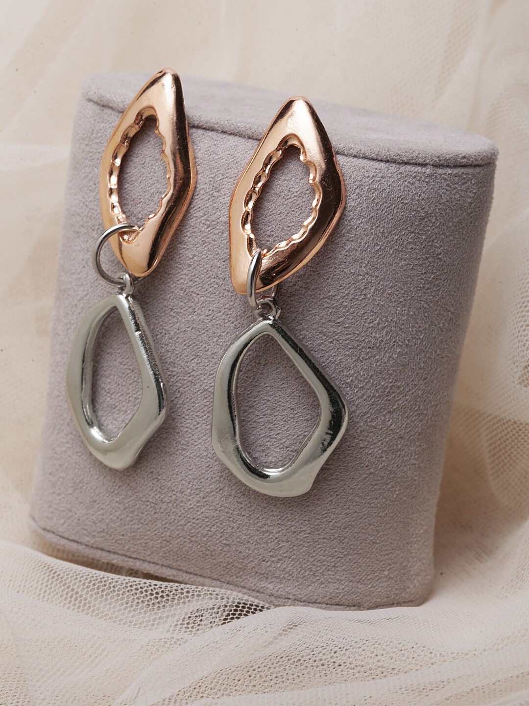 Madame Copper-Toned & Silver-Toned Geometric Drop Earrings