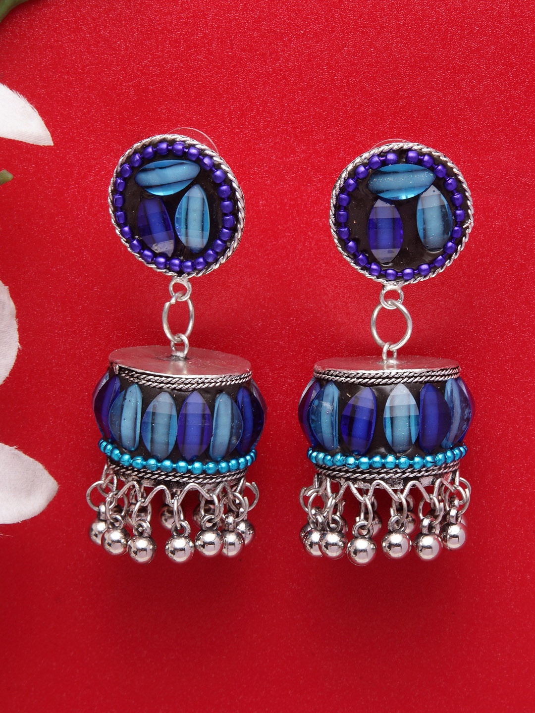 

Moedbuille Blue & Turquoise Blue Dome Shaped Jhumkas