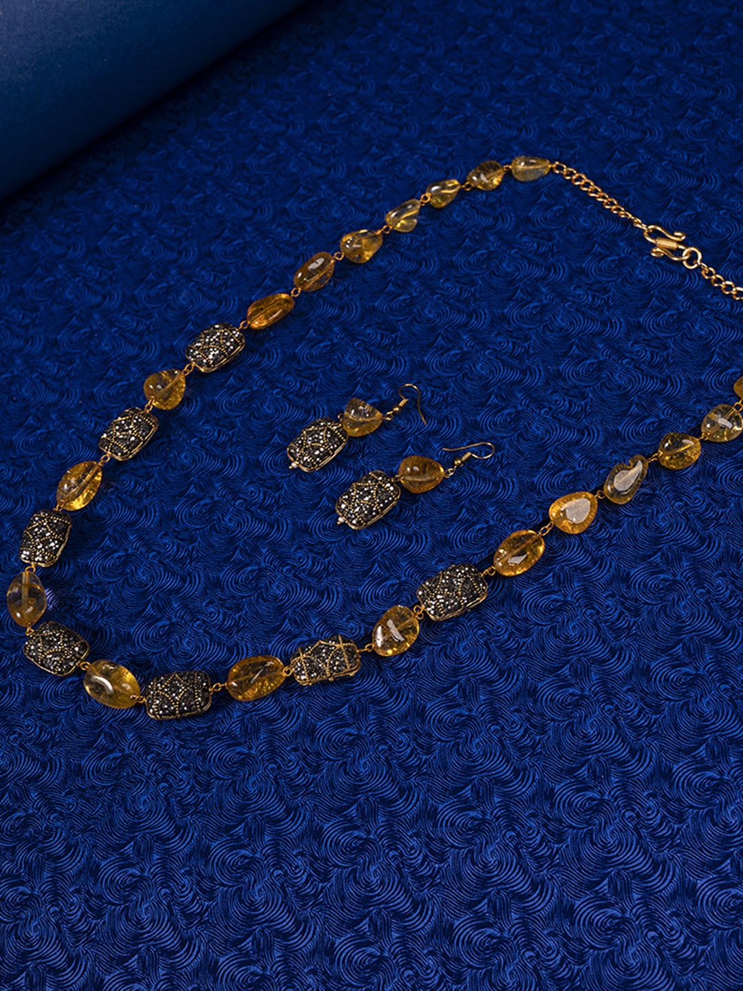 

Shoshaa Gold-Plated Yellow & Black Artificial Stone Beaded Flourite Marcasite Jewellery Set