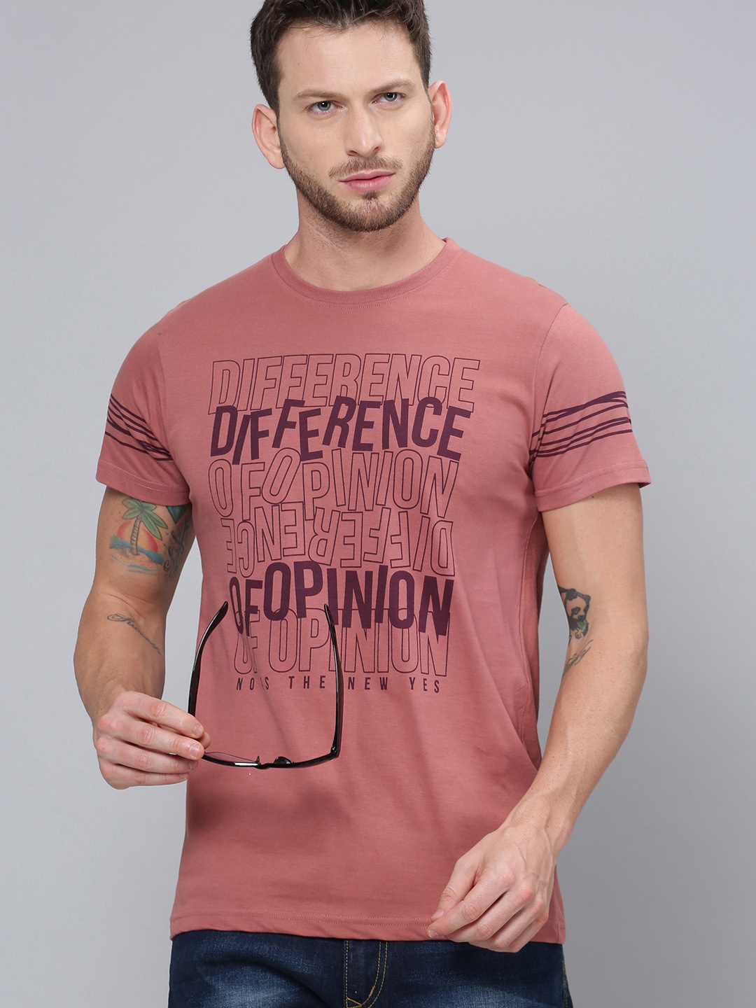 

Difference of Opinion Men Pink Brand Logo Printed Pure Cotton T-shirt