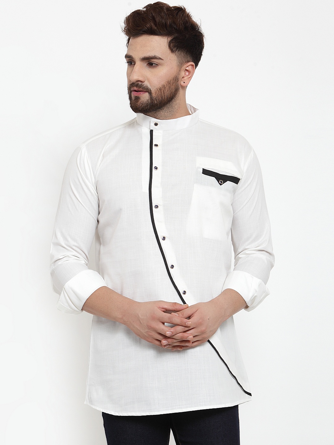 

Benstoke Men White Solid Straight Kurta