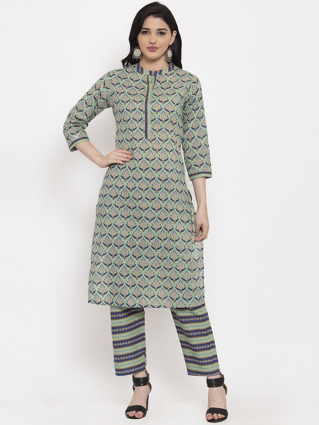 

ANAISA Women Green & Blue Printed Kurta with Palazzos