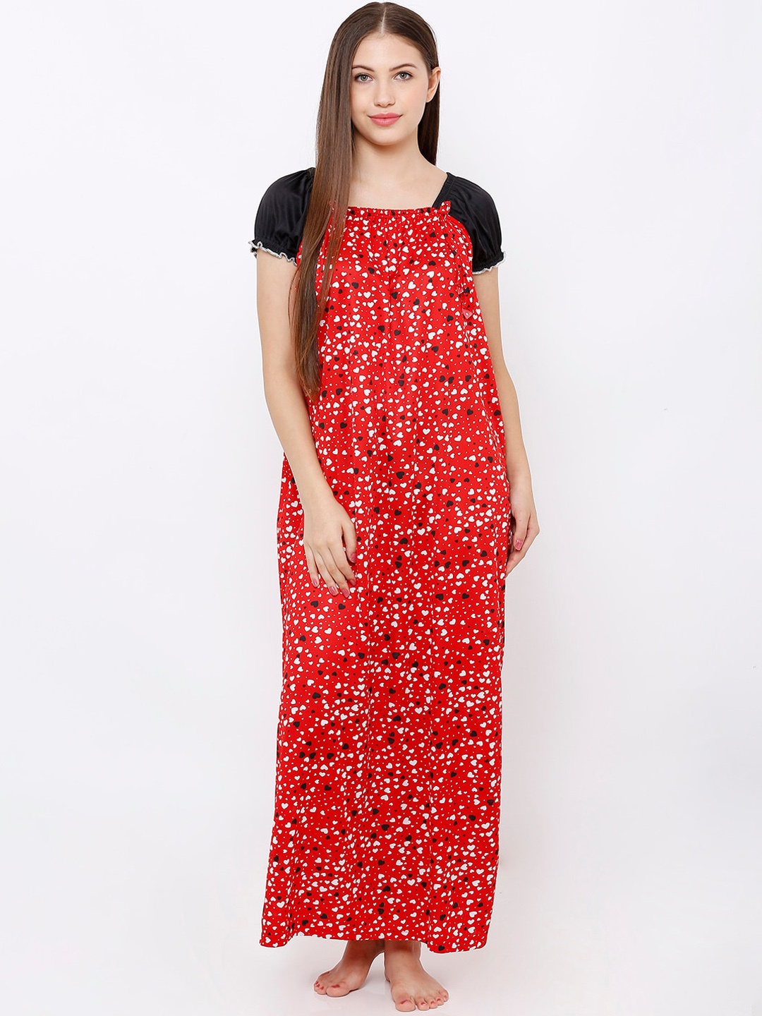Pretty Awesome Red & White Printed Nightdress