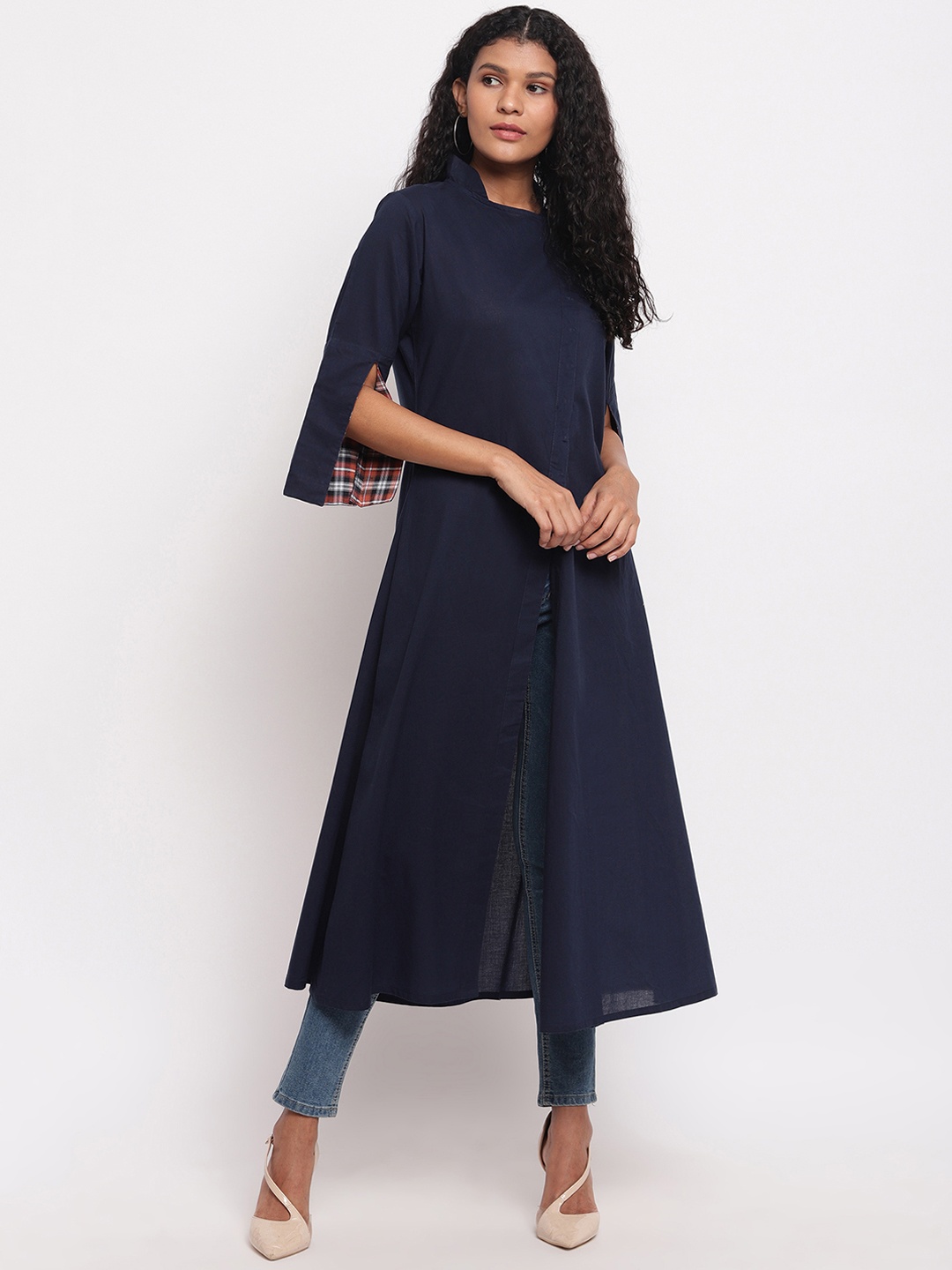 

FABNEST Women Navy Blue Solid A-Line Kurta