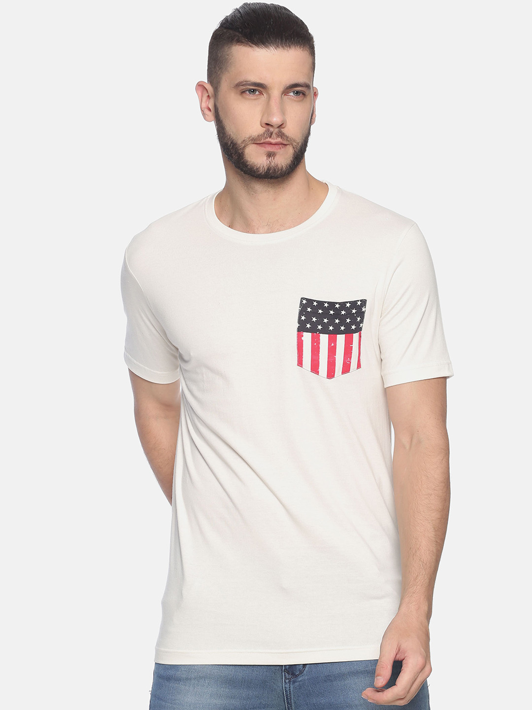 

Kryptic Men Off-White Solid Round Neck Pure Cotton T-shirt