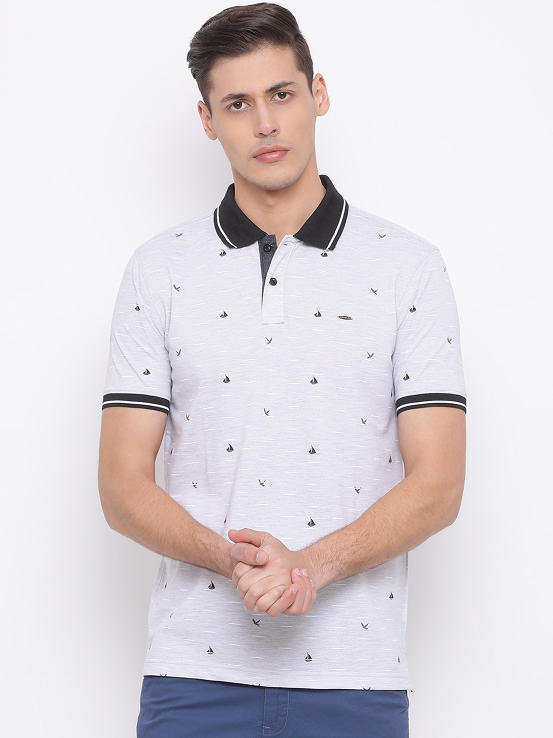 

Richlook Men Grey Printed Polo Collar T-shirt