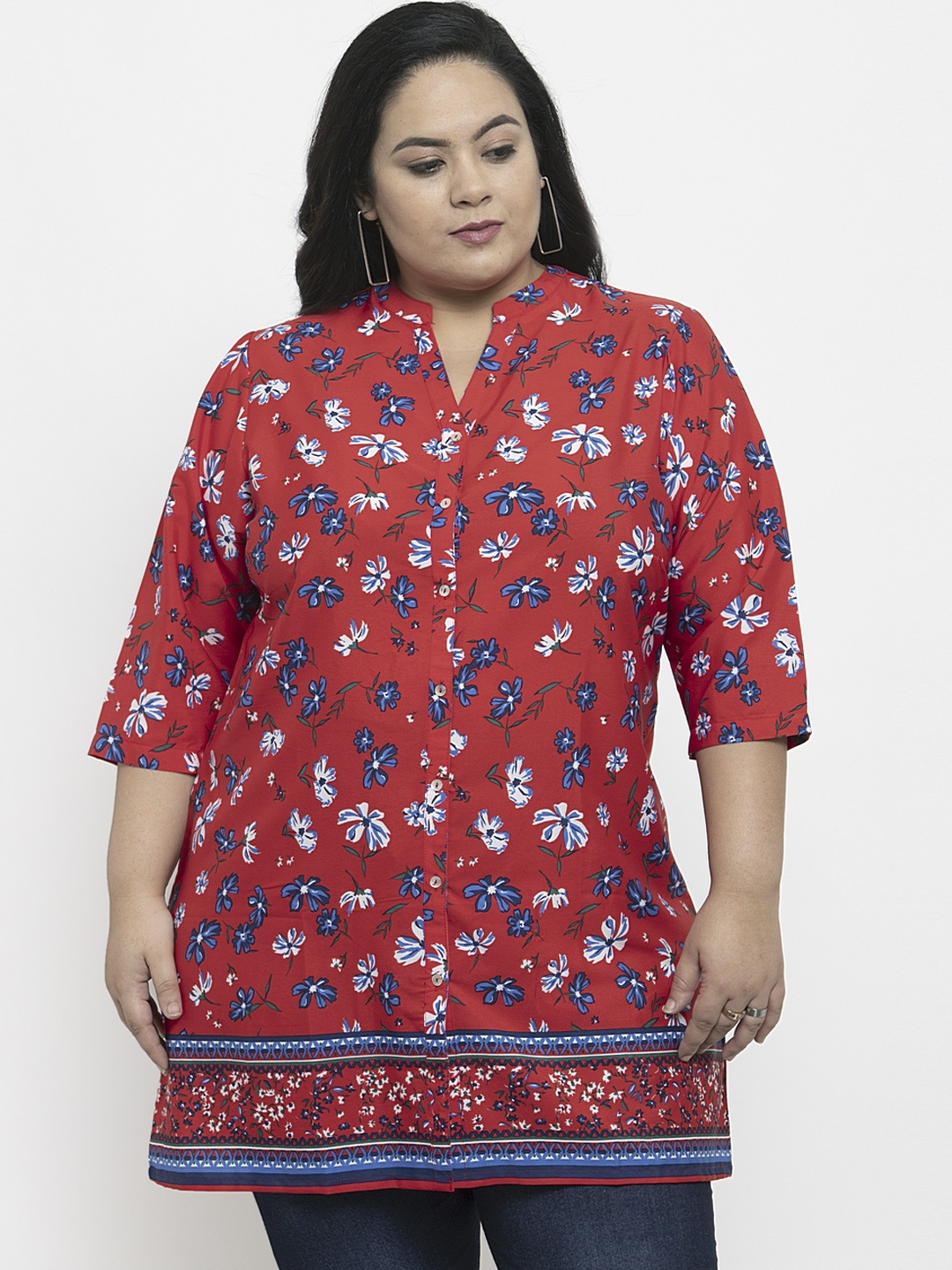 

plusS Women Red & Blue Printed Tunic