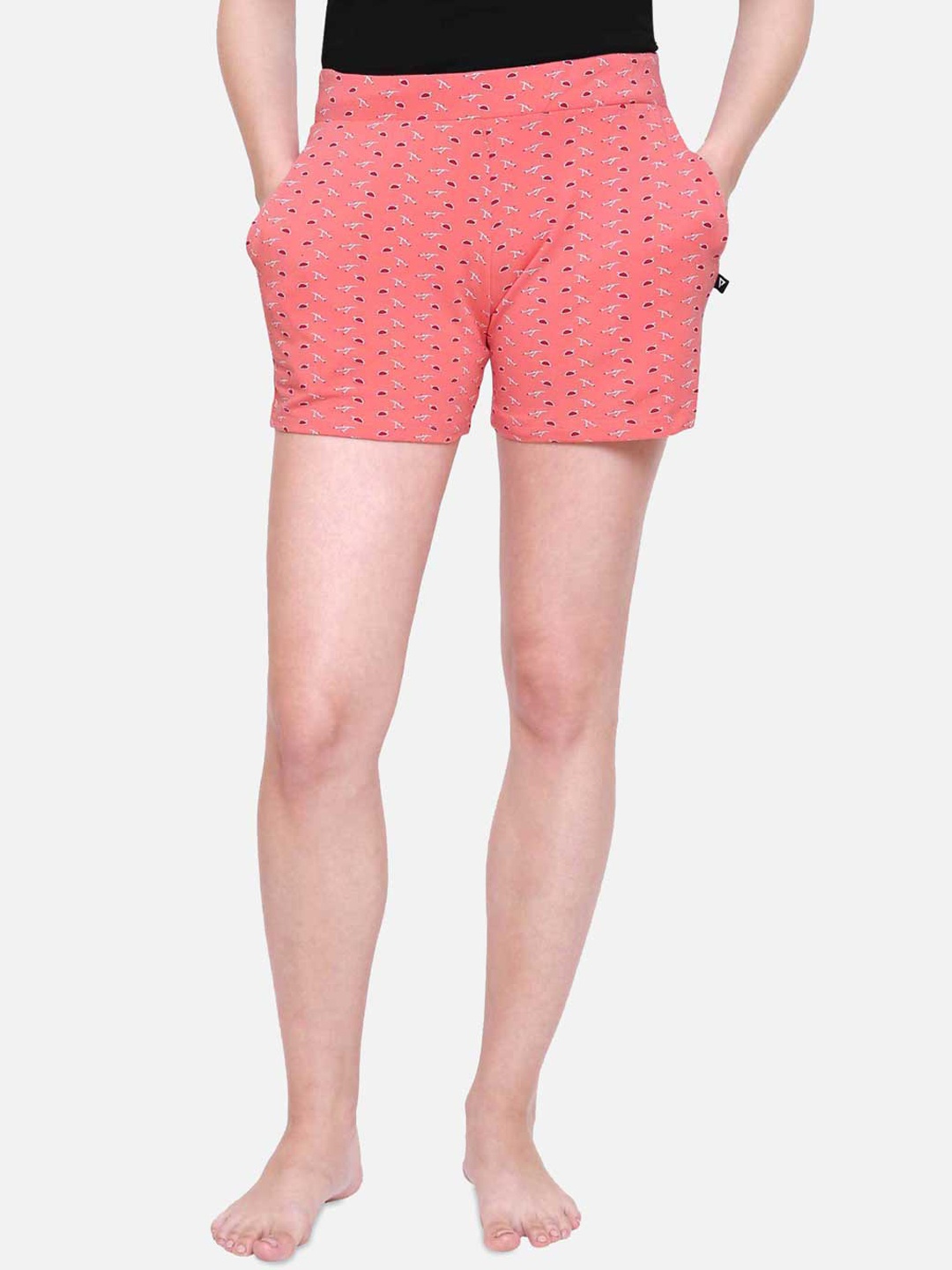 

PROTEENS Women Peach-Coloured & White Printed Lounge Shorts