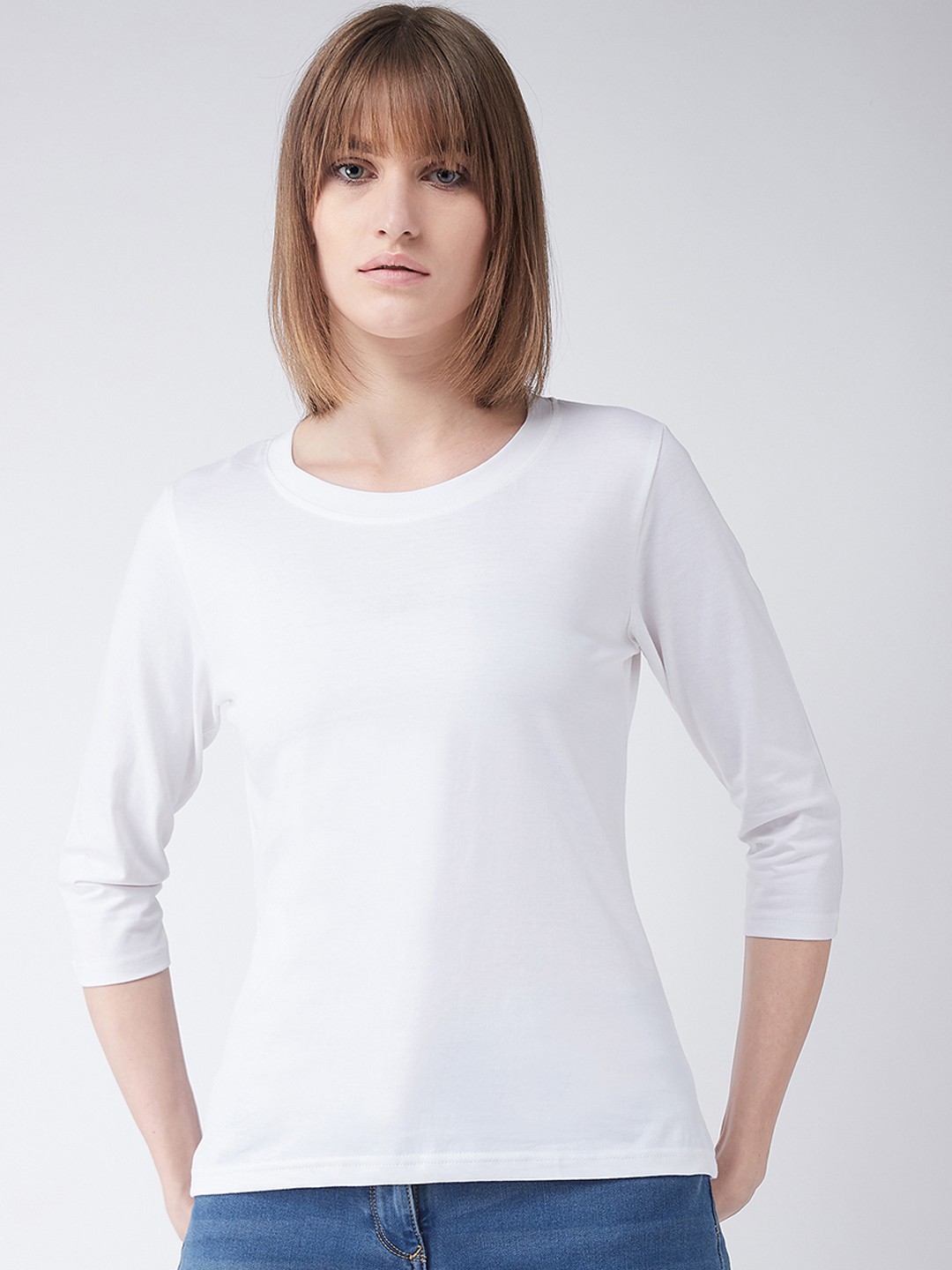 

Miss Chase Women White Solid Round Neck Pure Cotton T-shirt