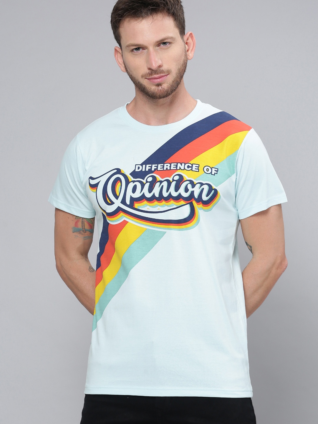 

Difference of Opinion Men Blue Red Printed Round Neck Pure Cotton T-shirt