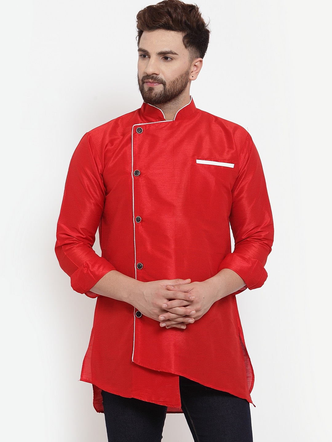 

Benstoke Men Red Solid Wrap Kurta
