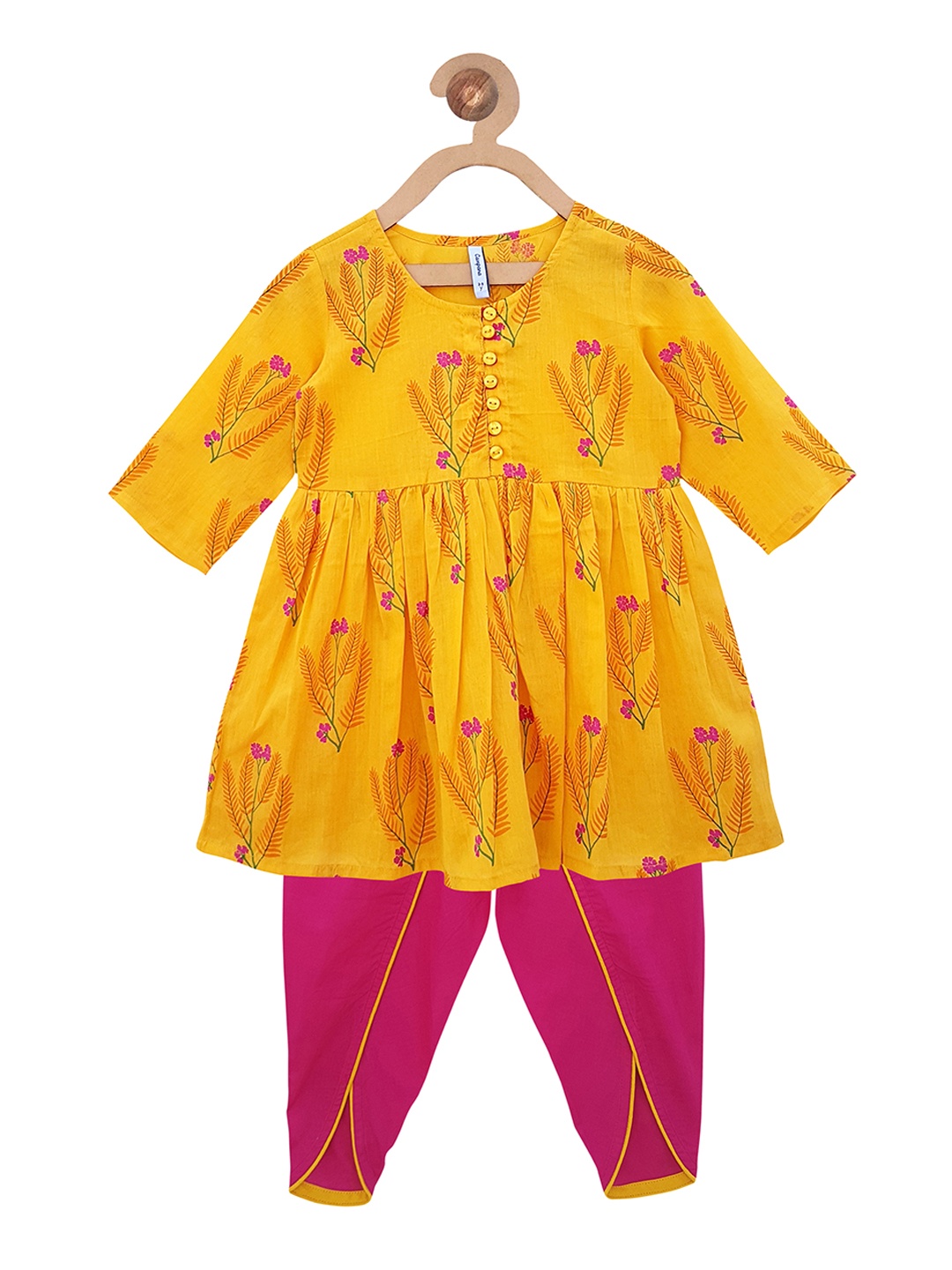 

Campana Girls Yellow & Magenta Printed Kurta with Dhoti Pants