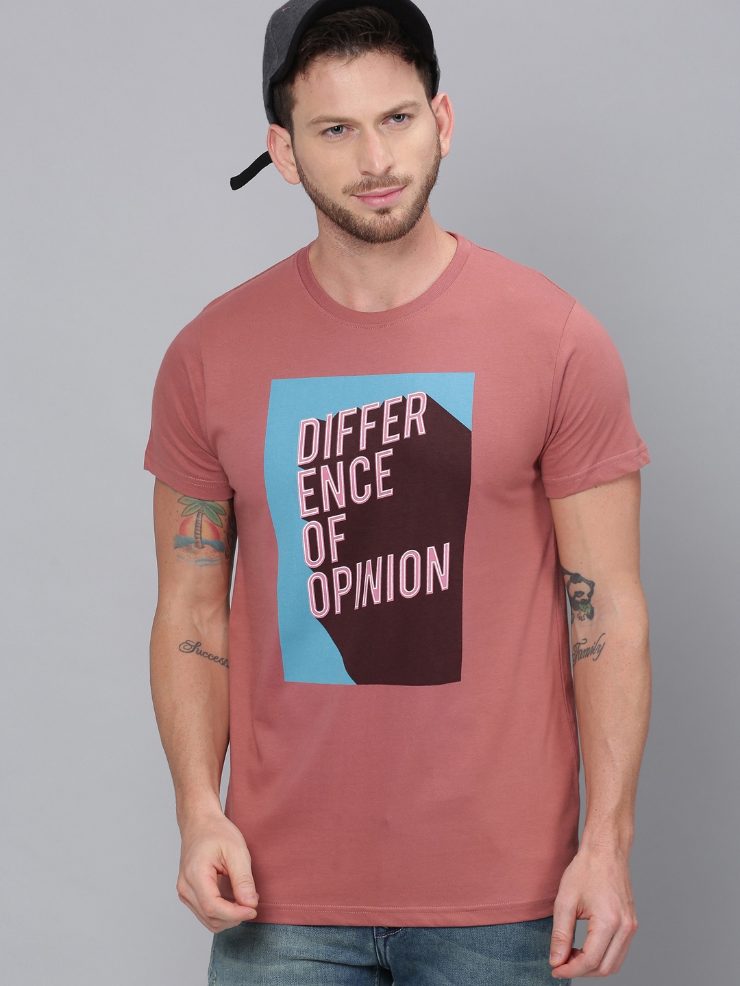 

Difference of Opinion Men Mauve Blue Printed Round Neck Pure Cotton T-shirt