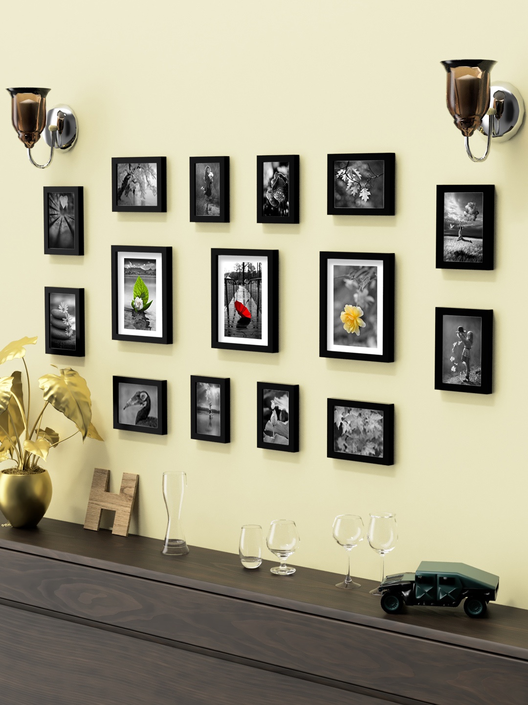 

Aura Set Of 15 Black Solid Synthetic Collage Photo Frames