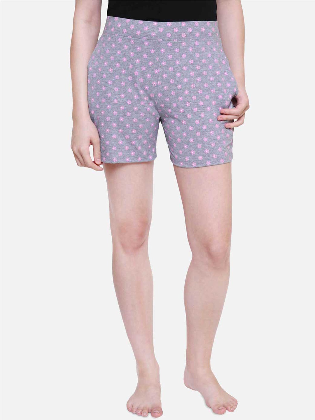 

PROTEENS Women Grey Melange & Pink Printed Lounge Shorts LS003C-M