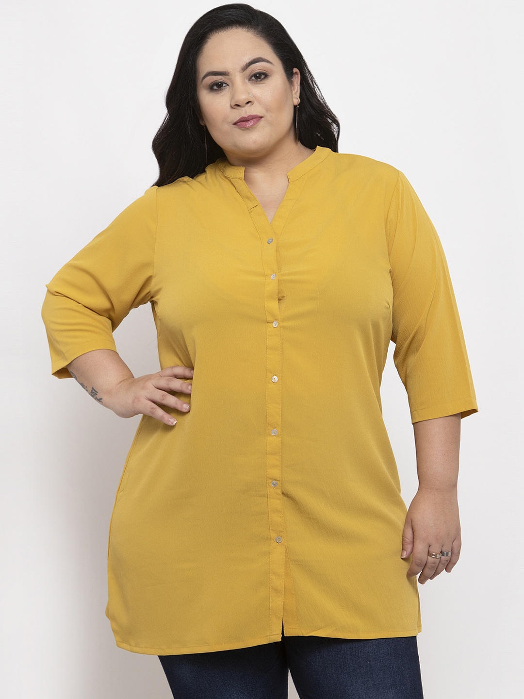 

plusS Women Yellow Solid Tunic