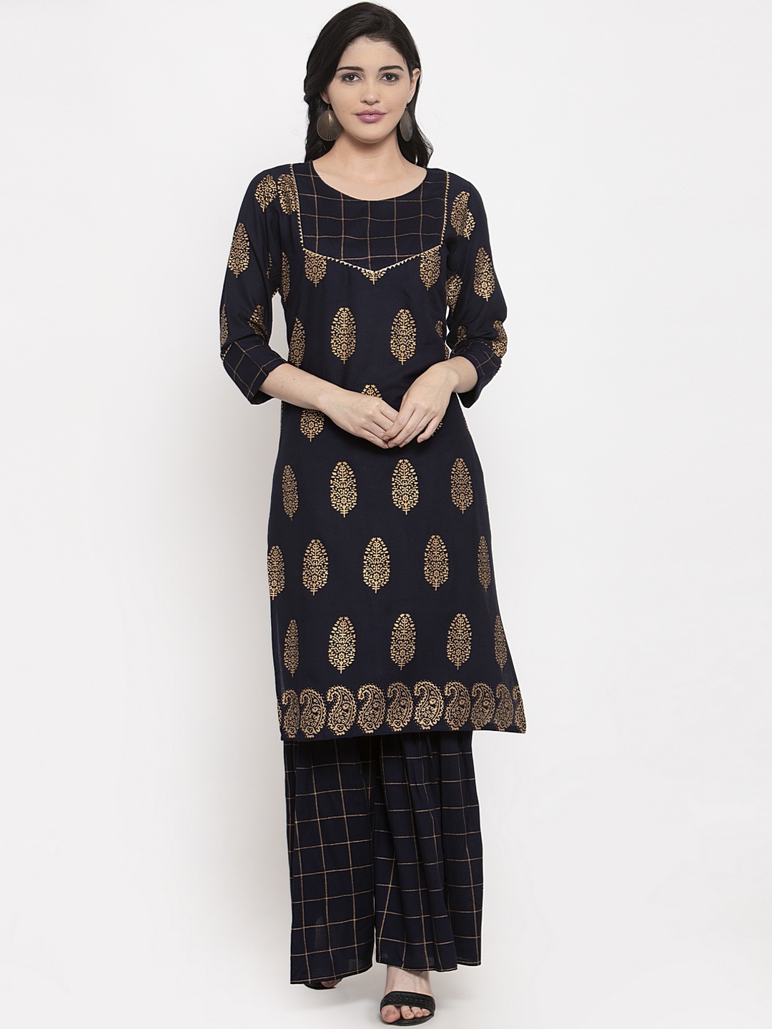 

ANAISA Women Navy Blue Printed Kurta with Palazzos