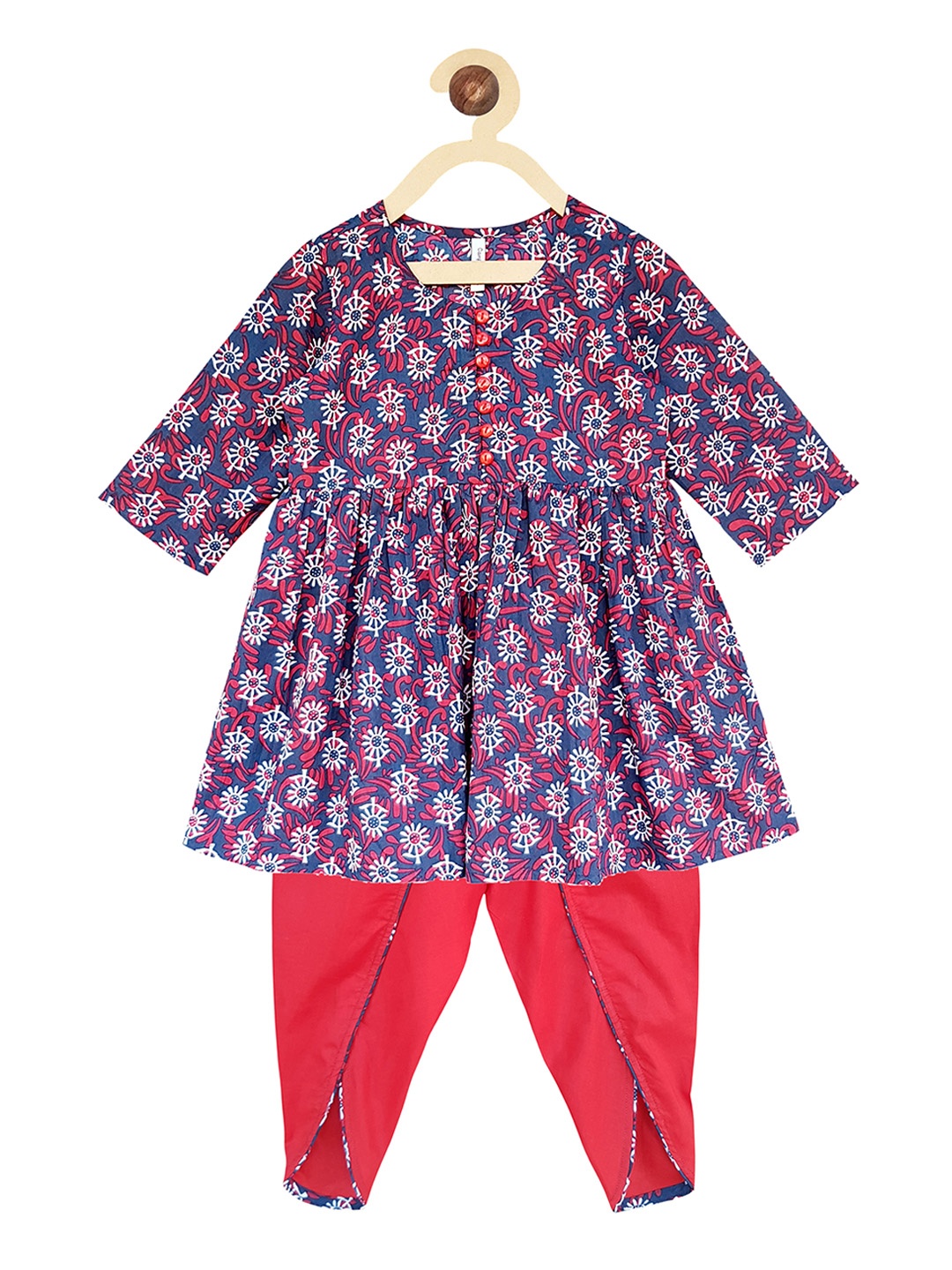 

Campana Girls Navy Blue & Red Printed Kurti with Dhoti Pants