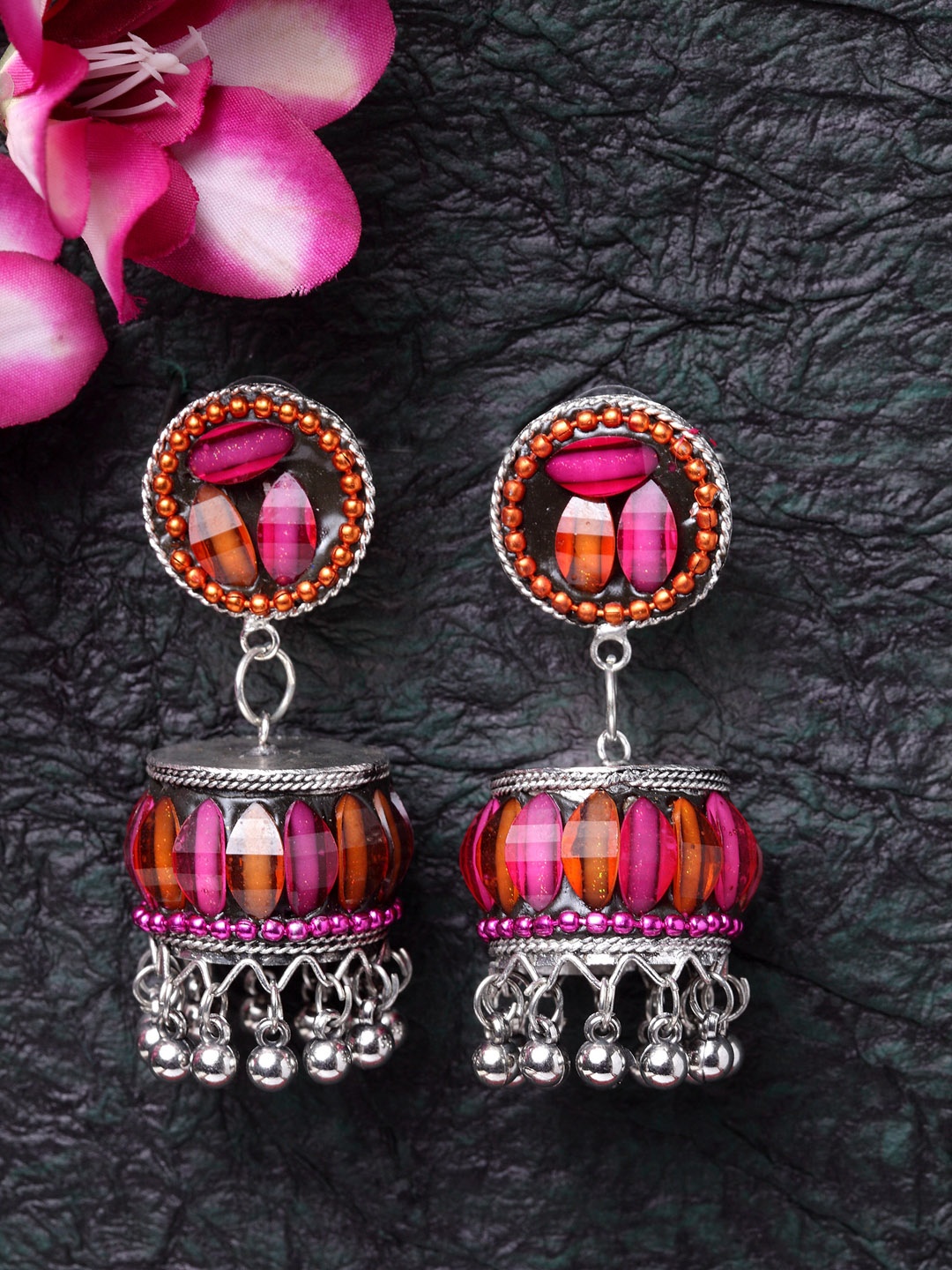 

Moedbuille Pink & Orange Dome Shaped Handcrafted Jhumkas