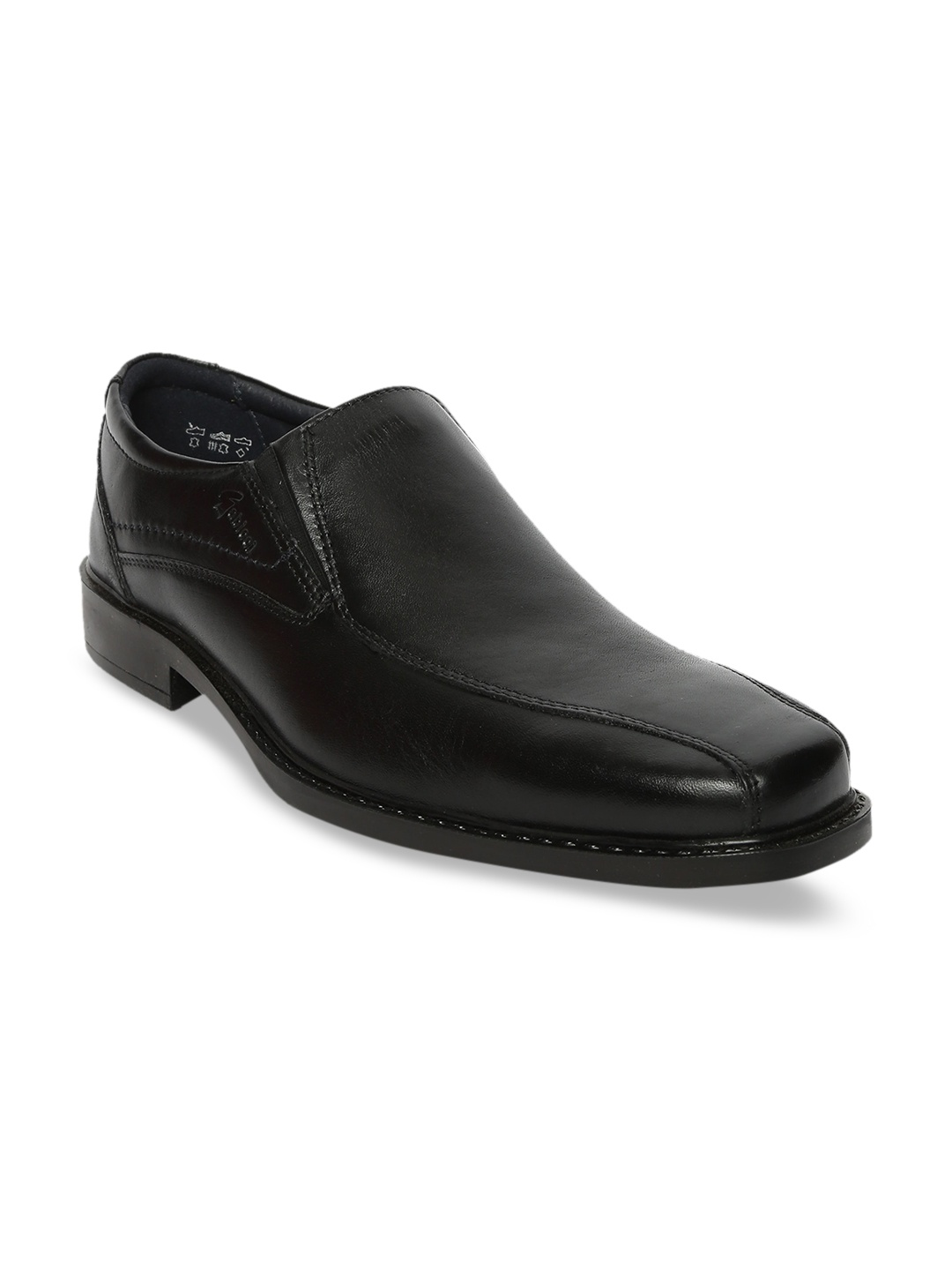 

GABICCI Men Black Solid Leather Joshua Tramline Formal Slip-Ons
