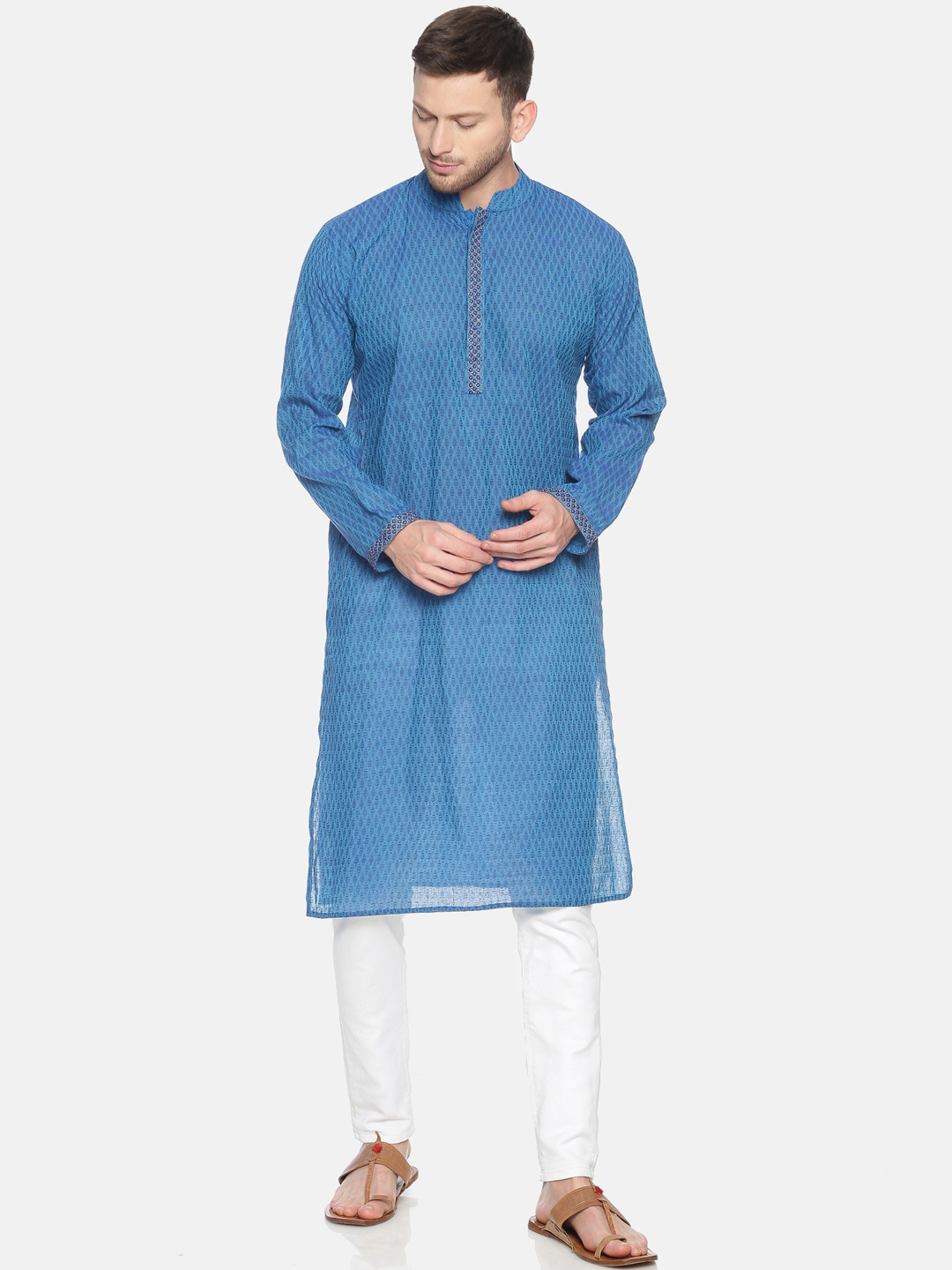 

PAROKSH Men Blue Yoke Design Straight Kurta