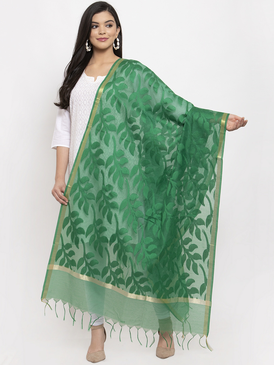 

LOOM LEGACY Green Woven Design Dupatta