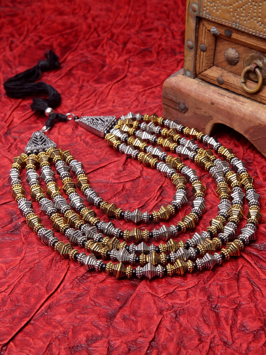 

Moedbuille Silver & Gold Oxidised Layered Necklace