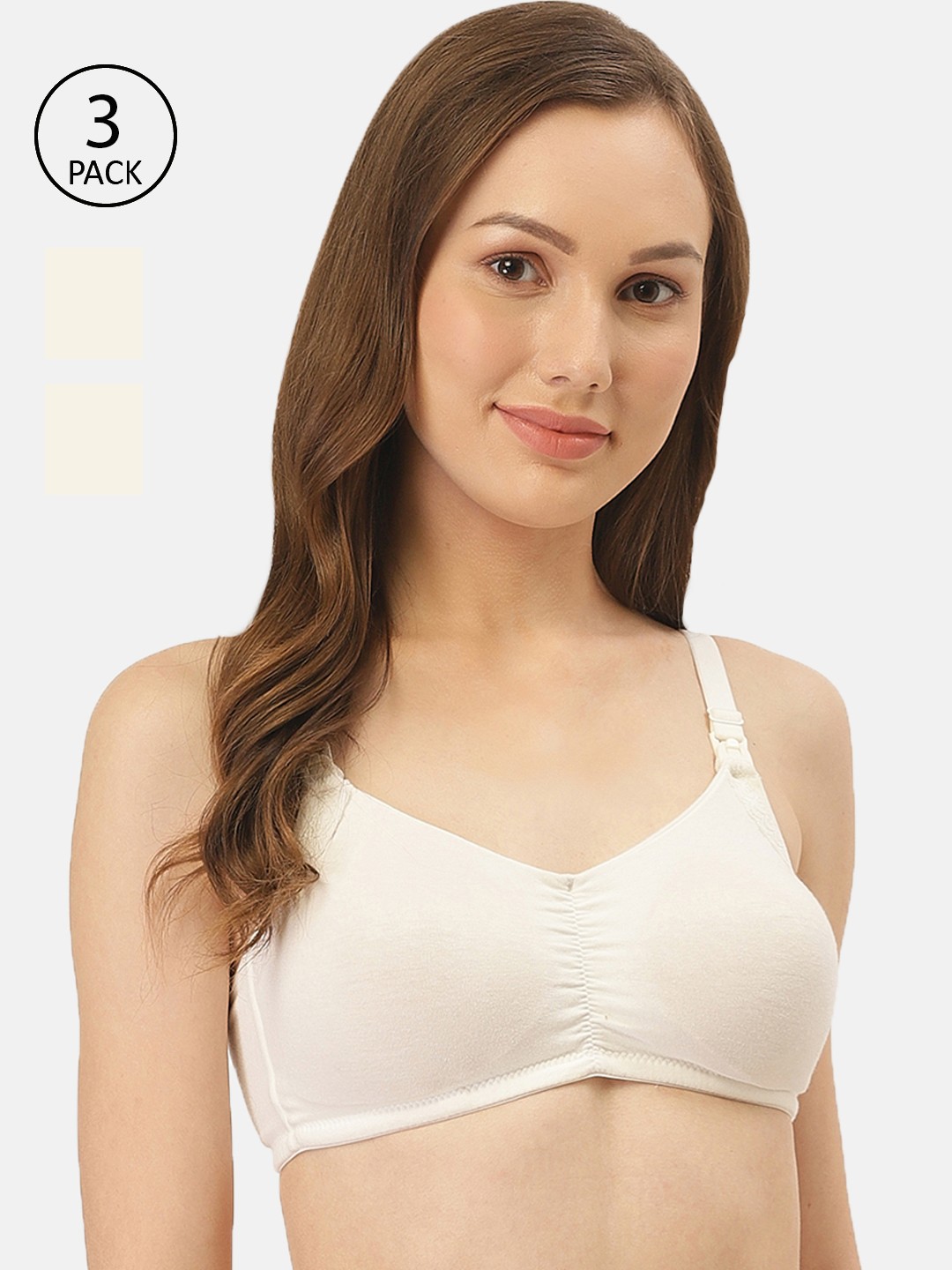 Inner Sense White Solid Organic Cotton Antimicrobial Nursing Bra with Removable Pads