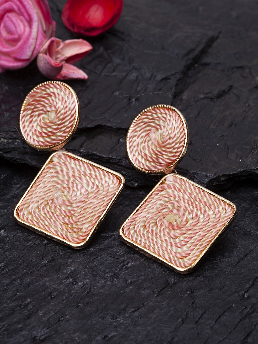 

Madame Rose Gold & Beige Geometric Drop Earrings