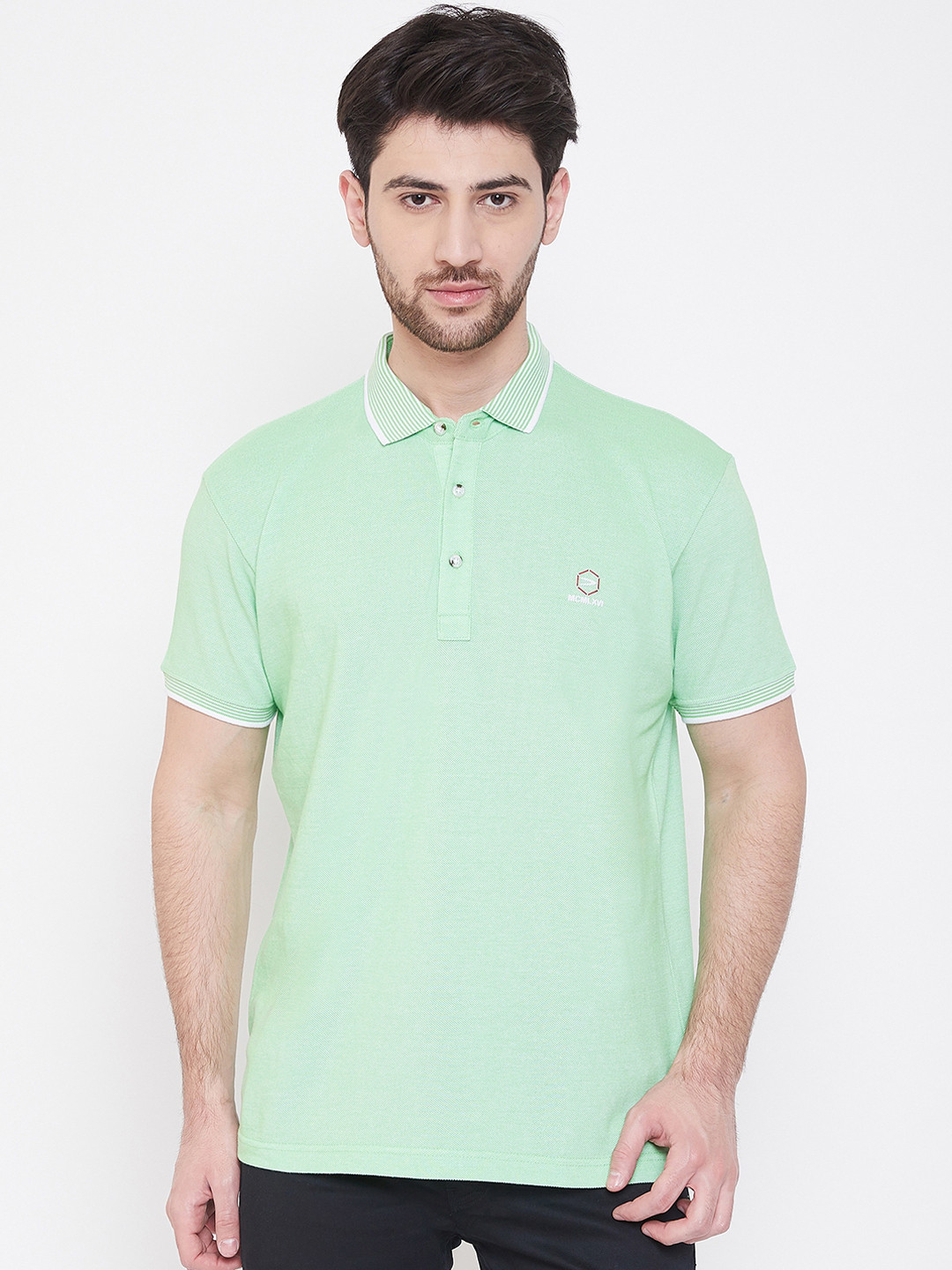 

Duke Men Green Solid Polo Collar T-shirt