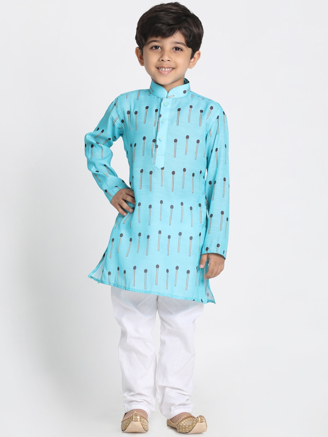 

JBN Creation Boys Blue & Grey Printed Kurta with Pyjamas
