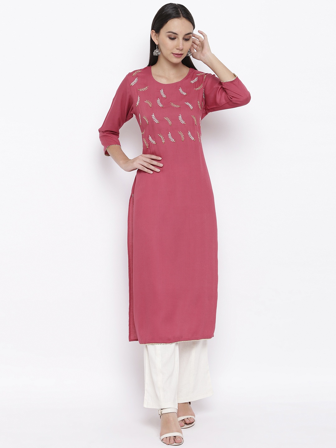 

Vbuyz Women Pink Yoke Design Straight Kurta