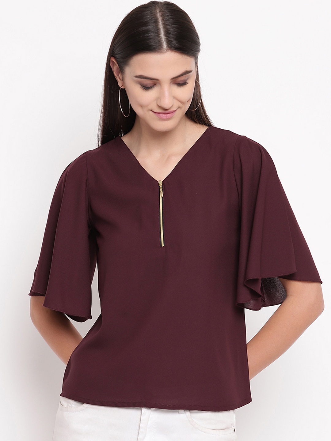 

AKIMIA Women Burgundy Solid Top